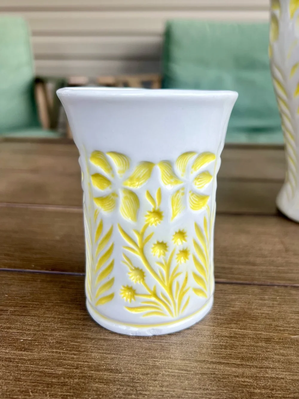 Vintage 1970s Yellow Floral Pitcher with 2 Cups | Cottagecore Decor